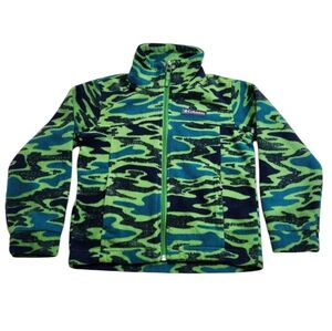 Columbia boys Full Zip Fleece Jacket Size XXS (4/5) Green Blue Camo